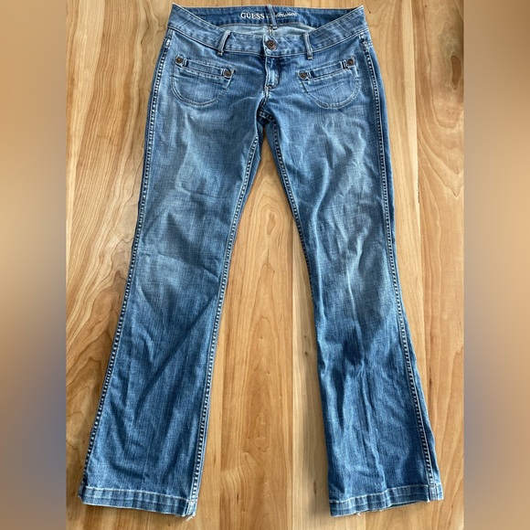 Vintage Guess Premium Jeans Womens 30 Bootcut Low Rise Grunge Y2K Faded Blue - Picture 1 of 10